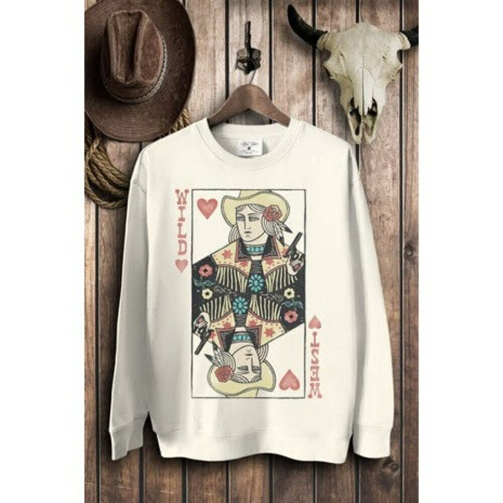 Wild Card Queen of Hearts Crewneck Sweatshirt in White - Picture 2 of 2